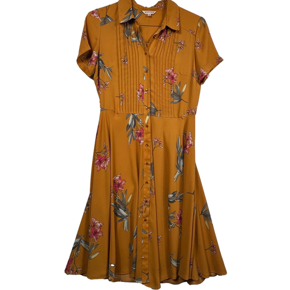 Nanette Lepore Mustard Floral Midi Dress Size 6 - Picture 2 of 7